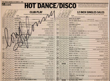 Load image into Gallery viewer, Madonna with autographed 1985 Billboard Magazine Page with Top 100 list
