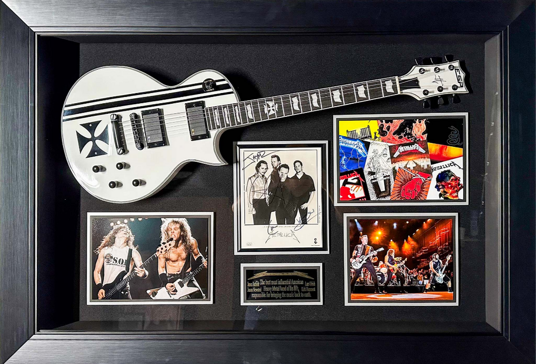 Metallica with Guitar and JSA Authenticated Multi-Signed B&W Photo