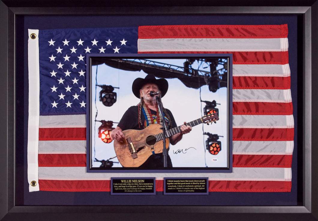 Willie Nelson with Signature on American Flag