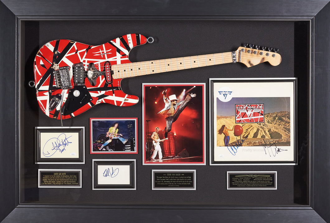Van Halen Replica Guitar with Authenticated Signed Album Cover with Signatures of the Band Members