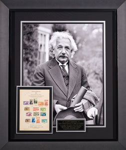 Albert Einstein with JSA authenticated Autographed Gimbels Intellectuals Stamp Display
