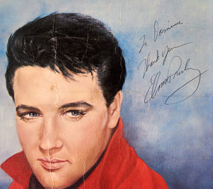 Elvis Presley Signed Painting with 15 Top Hits Vinyl 45s and Sleeves