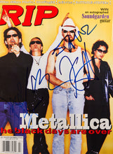 Load image into Gallery viewer, Metallica with Iron Cross Guitar and Authenticated Signatures on Magazine Cover
