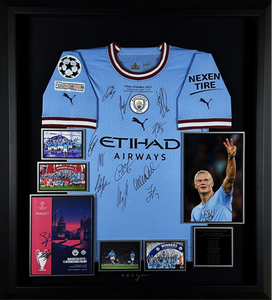 Manchester City 2022/23 Treble Winners – Signed Jersey & Memorabilia Display