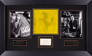 Enzo Ferrari with Signed post card and tile from his office wall. Both Authenticated