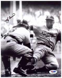 Yogi Berra PSA Authenticated signed Photo showing Yogi Striking out Jackie Robinson