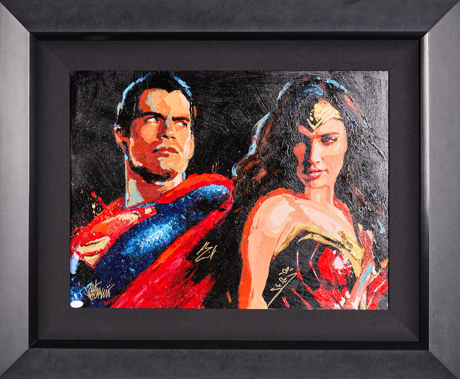 League of Justice with Superman and Wonder Woman Original Painting JSA Signed by Artist Petruccio