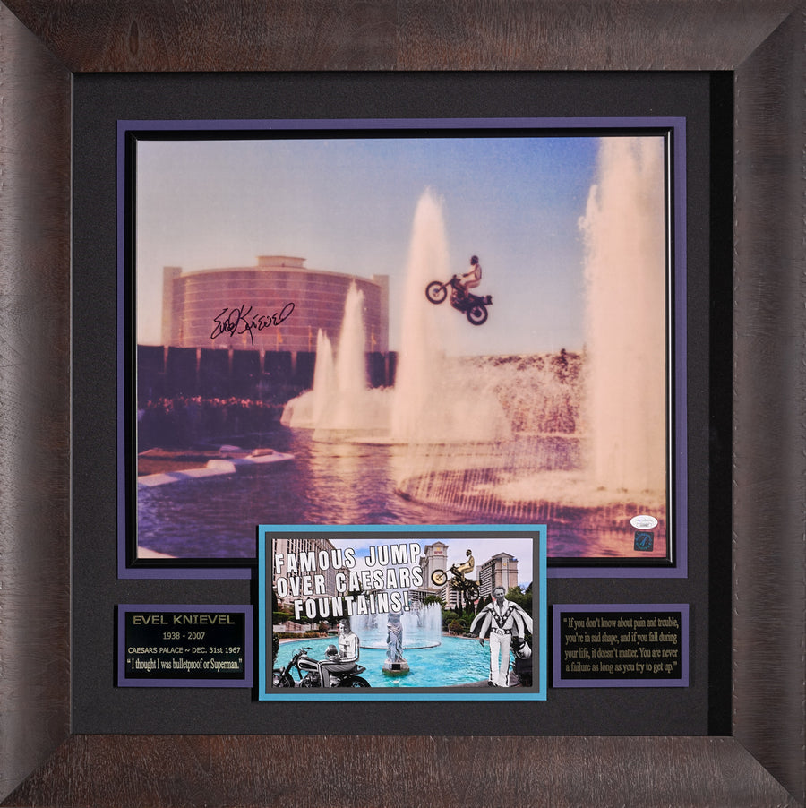 Evel Knievel JSA Authenticated Autogragraphed Photo of Ceaser's Palace Fountain Jump