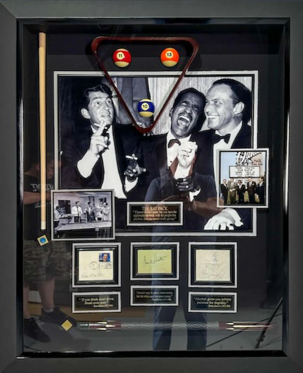 The Rat Pack with Authenticated Signatures of Martin, Sinatra and Davis, Jr. will Cue and Balls