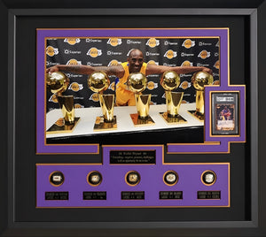 Kobe Bryant Autographed card with replica NBA Championship Rings