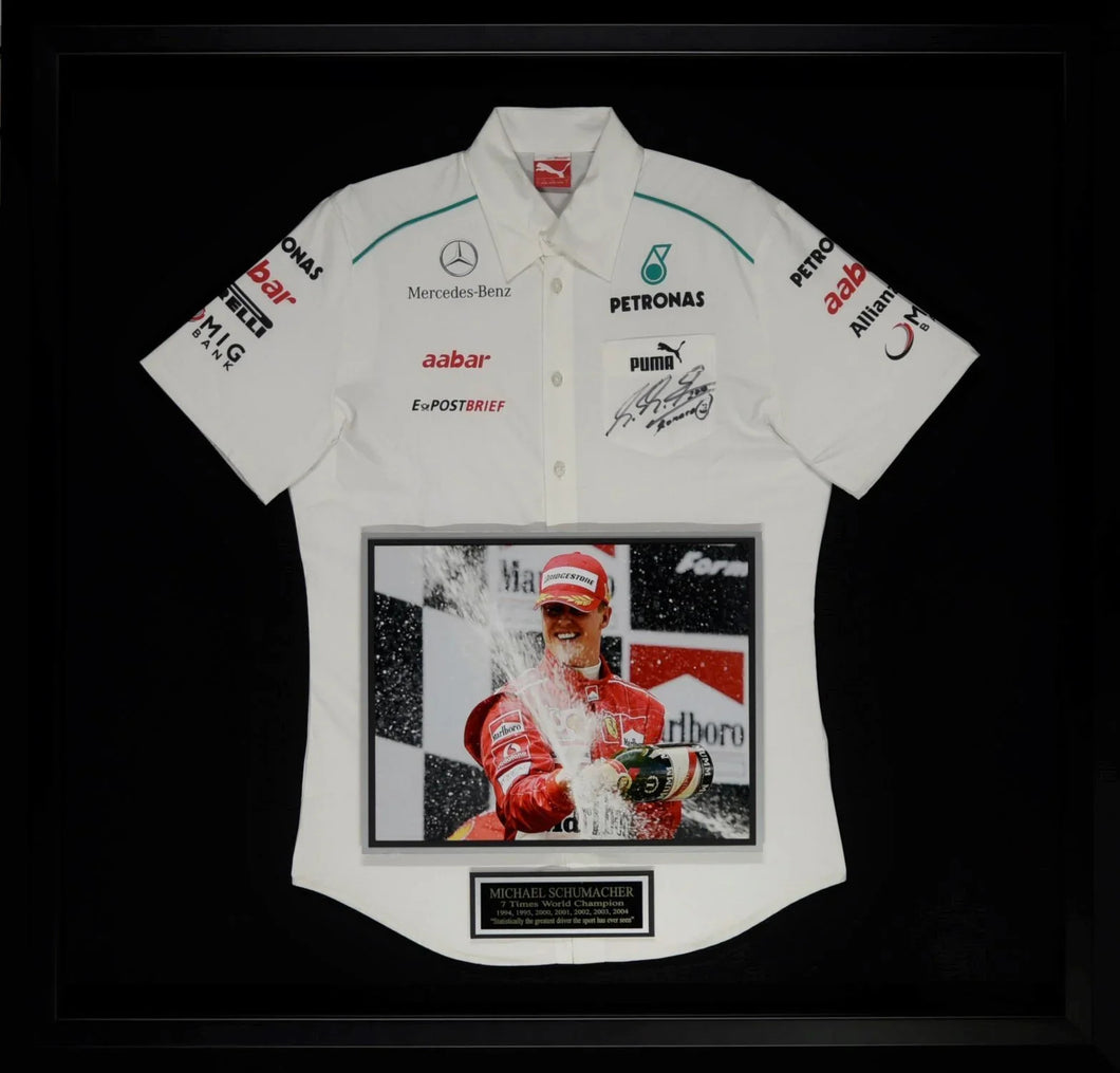 F1 Legend Michael Schumacher Autographed Jersey Display