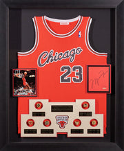 Load image into Gallery viewer, Michael Jordan Bulls Jersey with Upper Deck Authenticated Signature and Replica NBA Championship Rings
