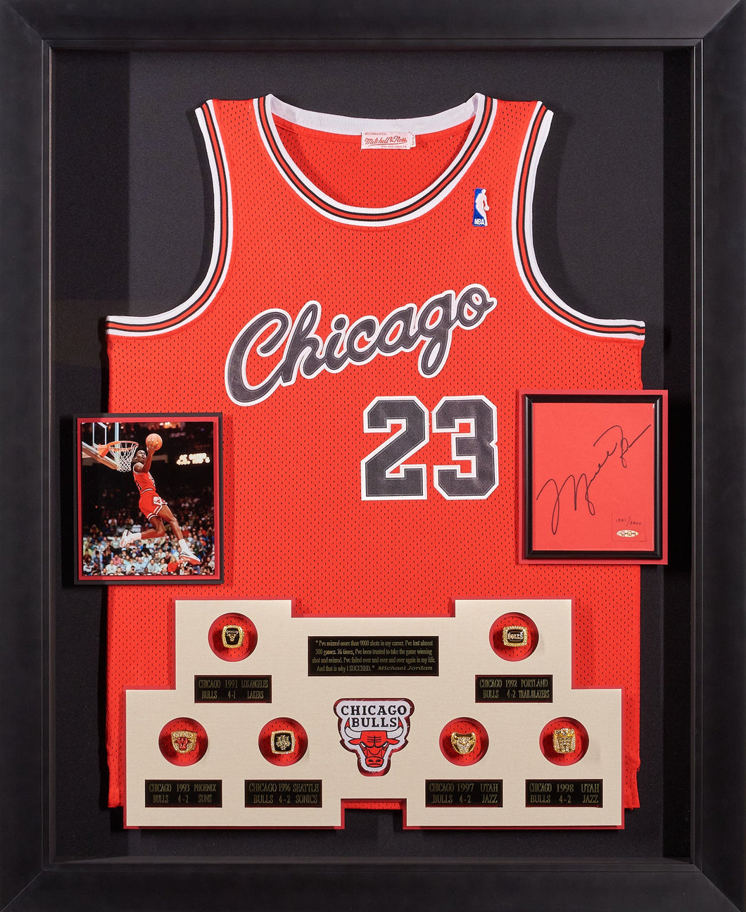Michael Jordan Bulls Jersey with Upper Deck Authenticated Signature and Replica NBA Championship Rings