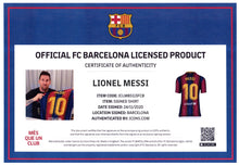 Load image into Gallery viewer, Lionel Messi Authenticated Signed Soccer Jersey - Official FC Barcelona Licensed Product
