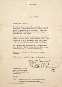 Walt Disney with Signed Typed Letter